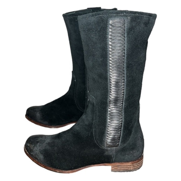 UGG Australia Annisa Mid Calf Leather Boot Black Suede Inner Side Zipper size 7 - Picture 1 of 16